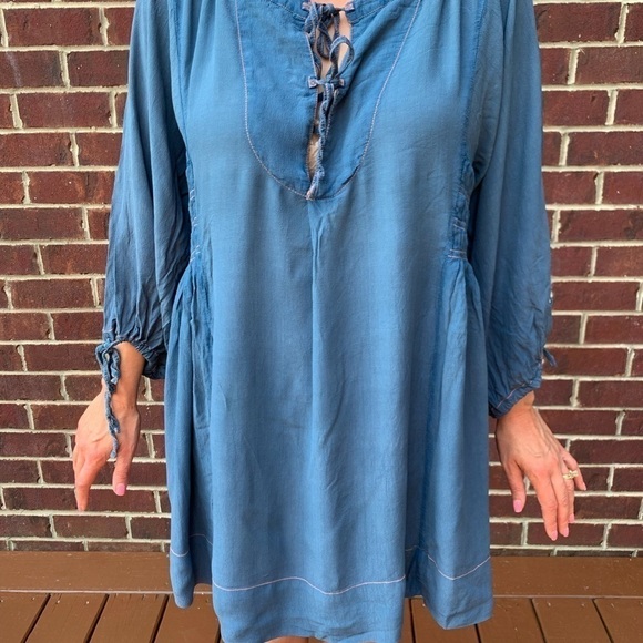 Free People Tie Front Boho Peasant Dress - Picture 3 of 8